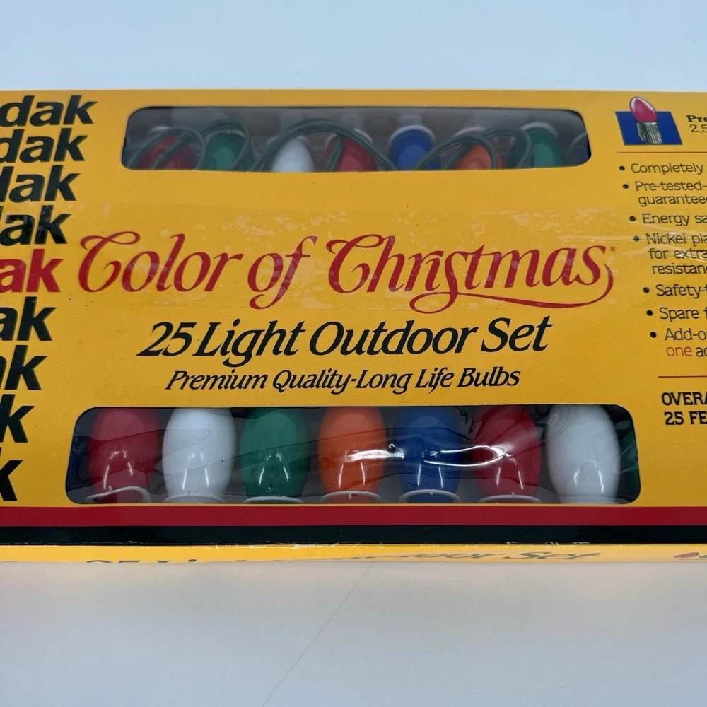 Vintage‎ Kodak Christmas Lights 25ft Outdoor Set Multi-Color Bulbs USED WORKS
